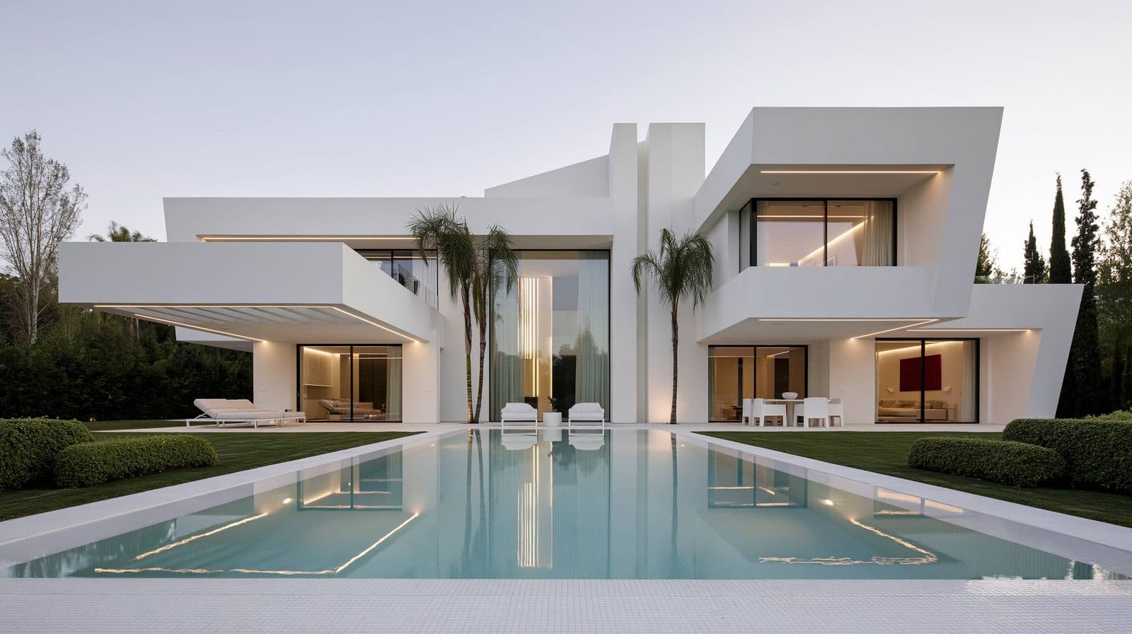 Villa moderna minimalista con piscina reflectante